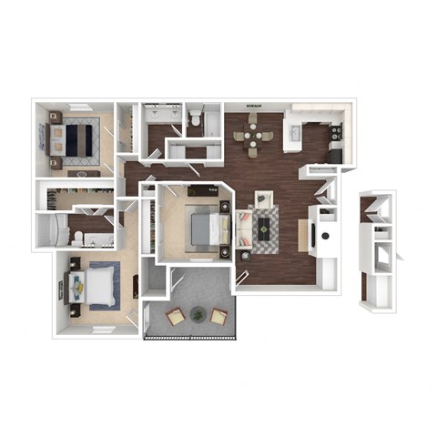 Floor plan for 3 beds, 2 baths, 1362 sqft